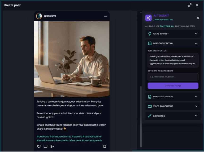Postsiva — compose with live network previews and AI toolkit