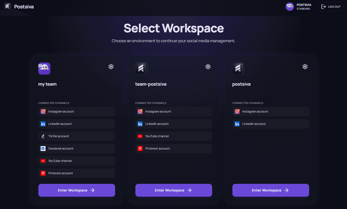 Postsiva — select or switch workspace