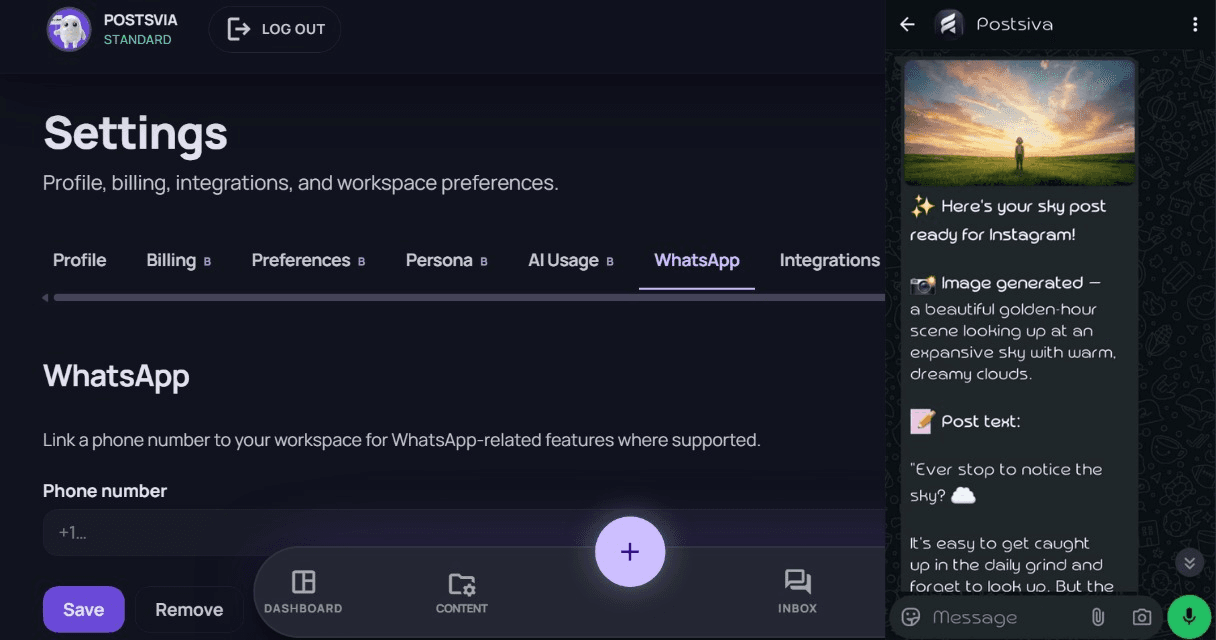 Postsiva — create and manage posts through WhatsApp