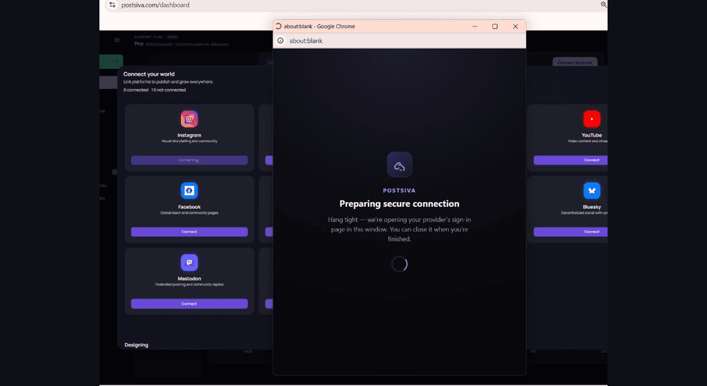 Preparing secure connection popup while Instagram shows Connecting